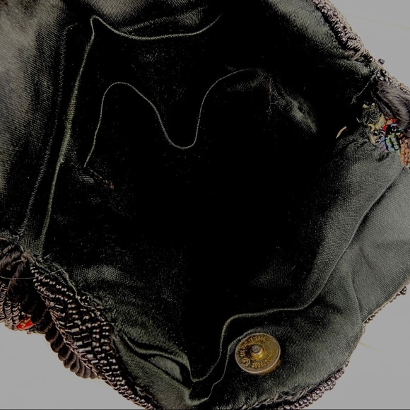 VINTAGE Flapper Bohemian Beaded Purse Black Gold Red Peacock Blue Evening Clutch - Picture 9 of 10